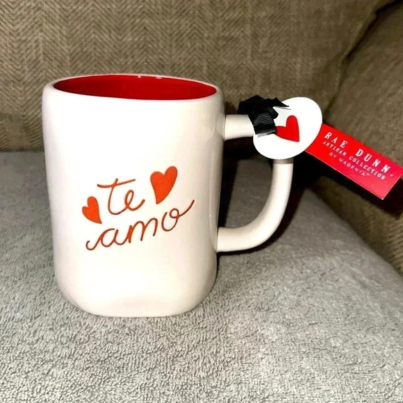NWT RAE DUNN Ceramic Coffee/Tea Mug Hearts “te amo” (I love you) White/Red VDay - Picture 1 of 2